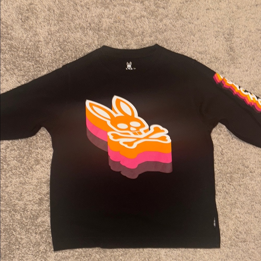 Psycho Bunny Black Long Sleeve Tee with Multicolor Bunny